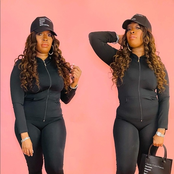 NEW FALL TRENDY BLACK TWO PIECE ZIP HOODIE LEGGINGS SET - Picture 4 of 5